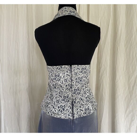 Patra Evening Gown 14 Silver Metallic Halter Top Chiffon Skirt Formal Dress USA - Picture 5 of 12
